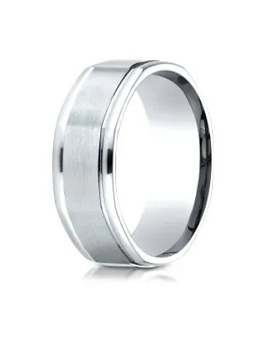 Benchmark Palladium Comfort-Fit 8mm Round Edge Satin Finish Octagonal Design Wedding Band Ring