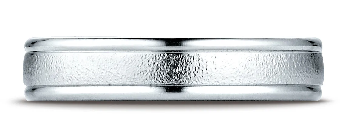 Benchmark Platinum 4mm Comfort-Fit Wired-Finished High Polished Round Edge Carved Design Wedding Band