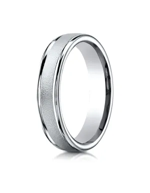 Benchmark Platinum 4mm Comfort-Fit Wired-Finished High Polished Round Edge Carved Design Wedding Band