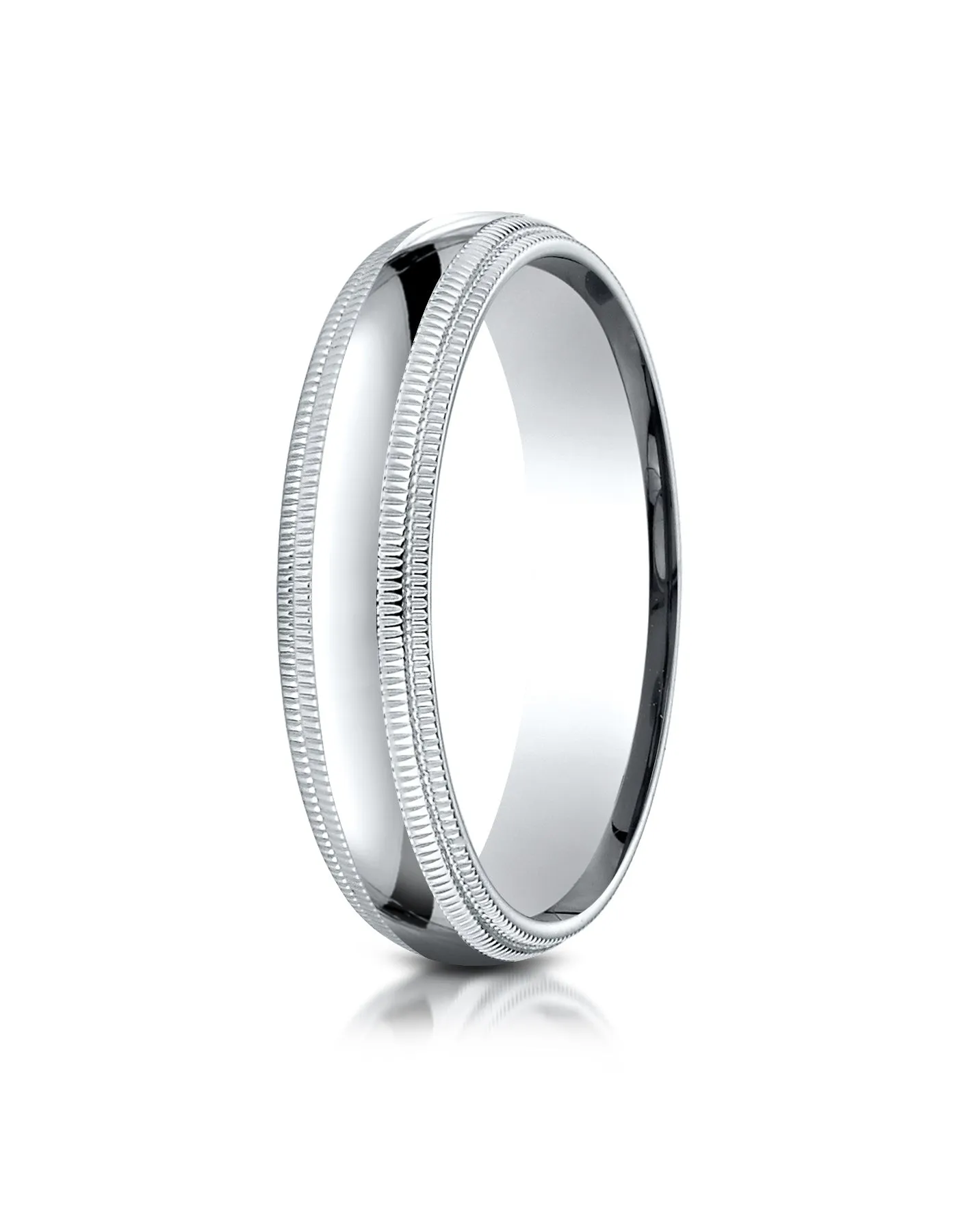 Benchmark Platinum 5mm Slightly Domed Standard Comfort-Fit Wedding Band Ring with Double Milgrain