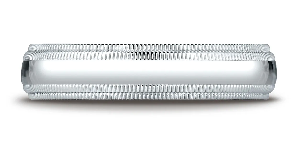 Benchmark Platinum 5mm Slightly Domed Standard Comfort-Fit Wedding Band Ring with Double Milgrain