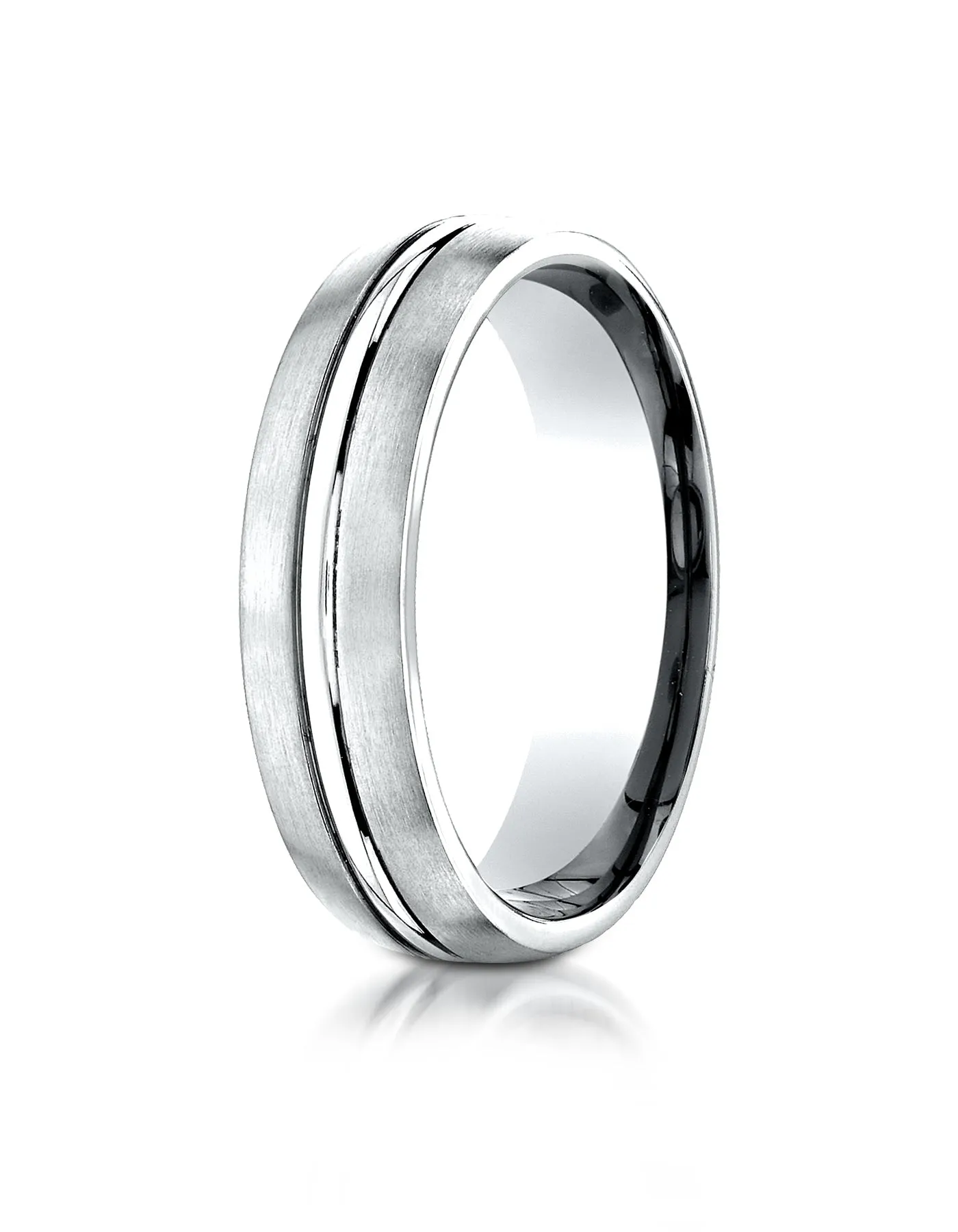 Benchmark Platinum 6mm Comfort-Fit Satin-Finished with High Polish Center Cut Carved Design Wedding Band