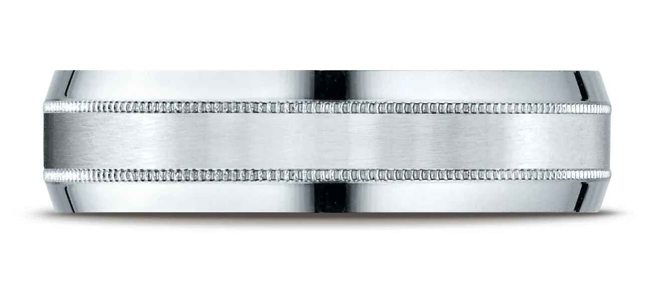 Benchmark Platinum 6mm Comfort-Fit Satin-Finished with Milgrain Carved Design Wedding Band Ring