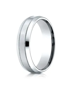 Benchmark Platinum 6mm Comfort-Fit Satin-Finished with Milgrain Carved Design Wedding Band Ring