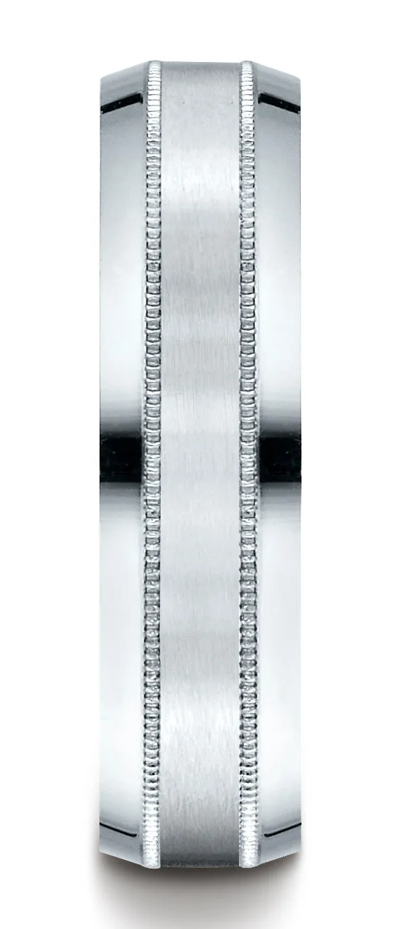 Benchmark Platinum 6mm Comfort-Fit Satin-Finished with Milgrain Carved Design Wedding Band Ring