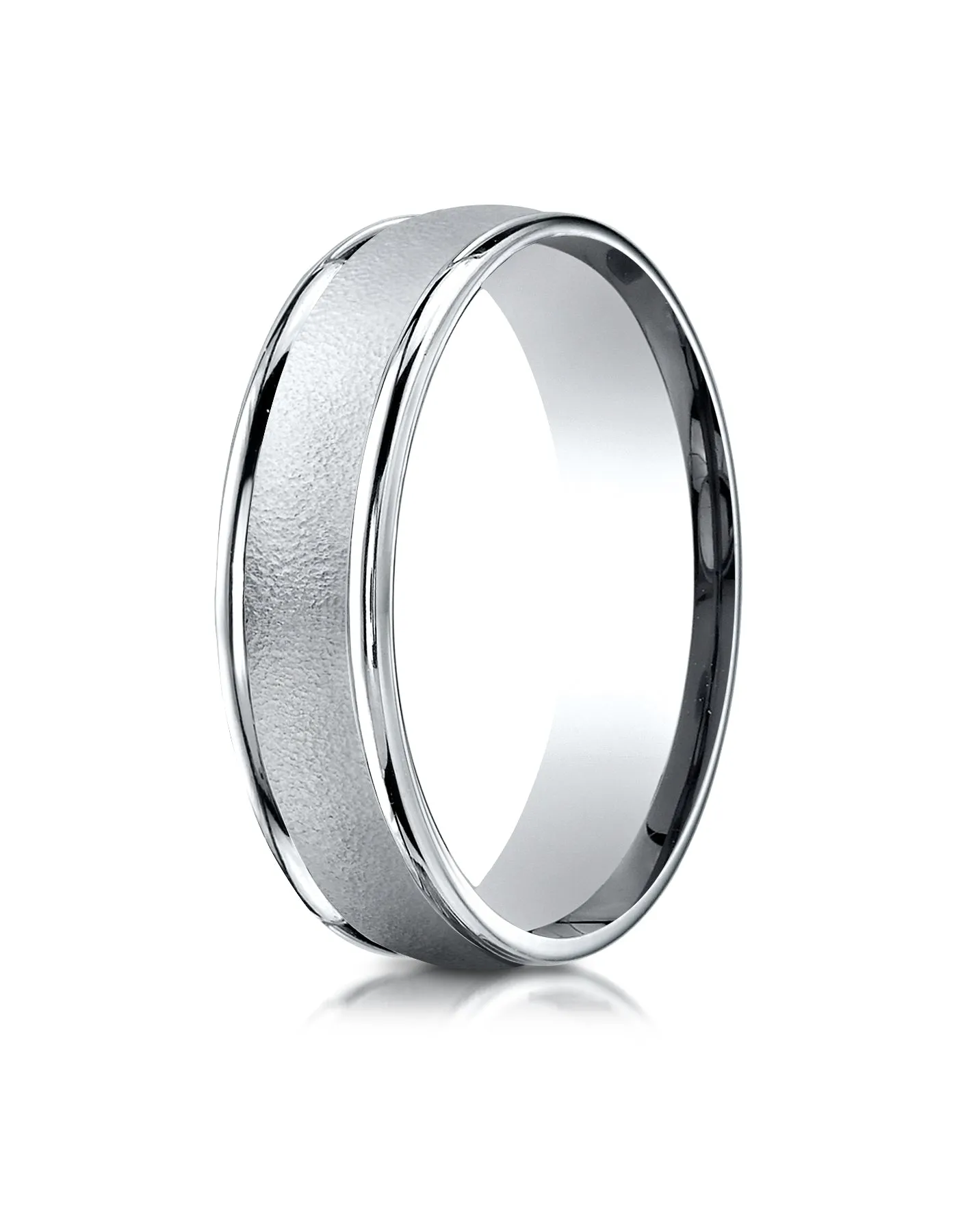 Benchmark Platinum 6mm Comfort-Fit Wired-Finished High Polished Round Edge Carved Design Wedding Band