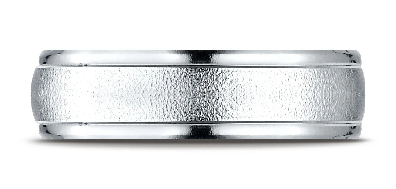 Benchmark Platinum 6mm Comfort-Fit Wired-Finished High Polished Round Edge Carved Design Wedding Band