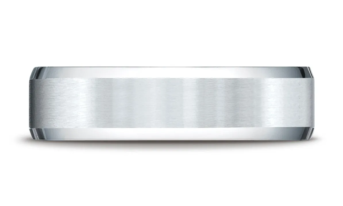 Benchmark Platinum 6mm Comfort-Fit with High Polished Beveled Edge Carved Design Wedding Band Ring