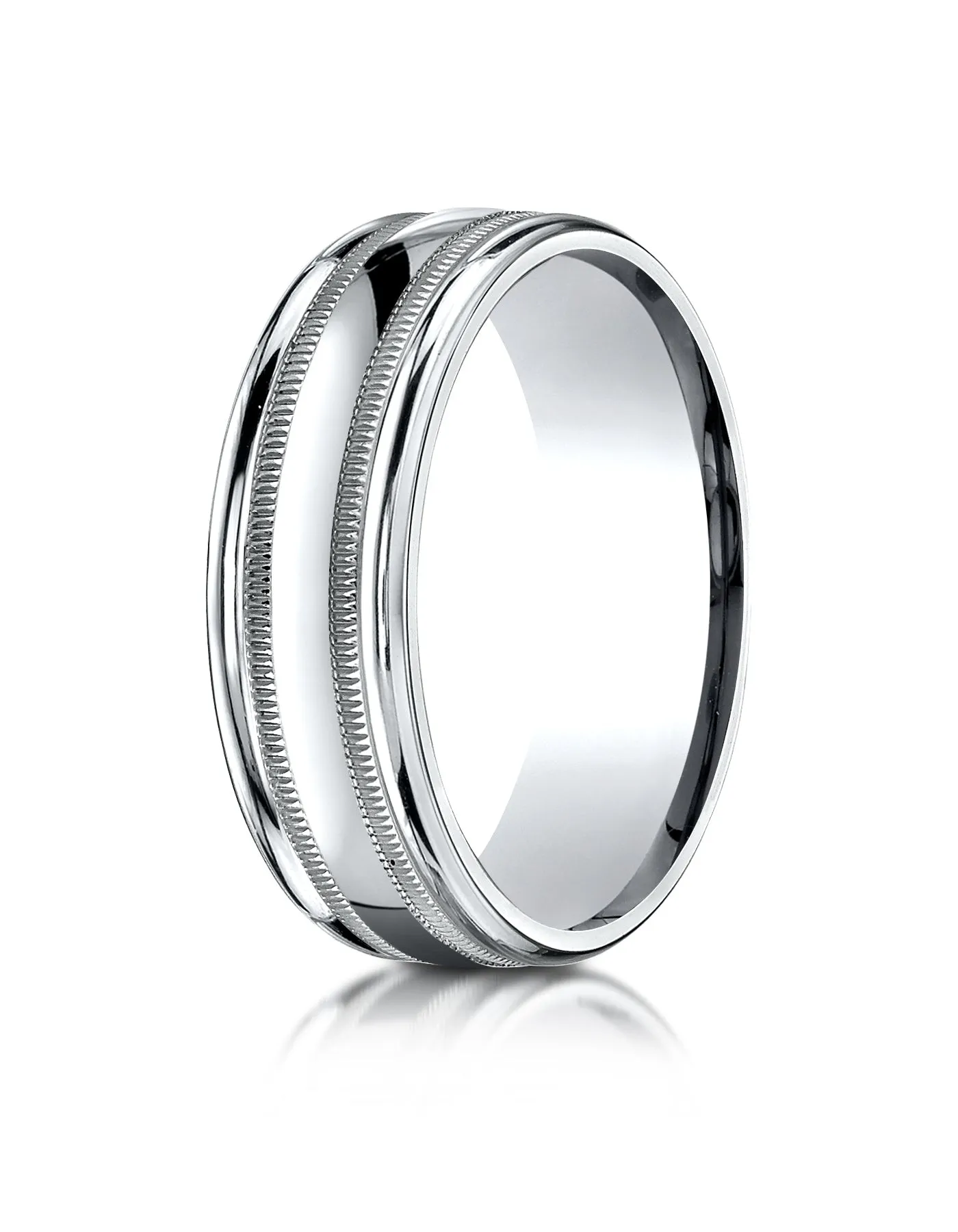Benchmark Platinum 7mm Comfort-Fit High Polished w/ Milgrain Round Edge Carved Design Band, (Sizes 4-15)