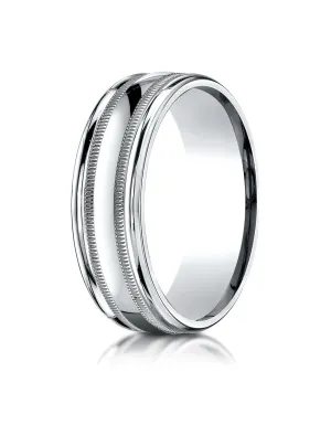 Benchmark Platinum 7mm Comfort-Fit High Polished w/ Milgrain Round Edge Carved Design Band, (Sizes 4-15)