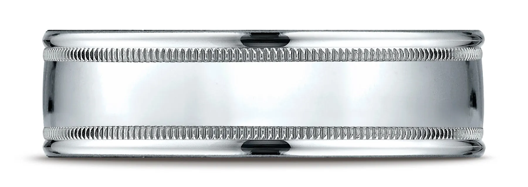 Benchmark Platinum 7mm Comfort-Fit High Polished w/ Milgrain Round Edge Carved Design Band, (Sizes 4-15)