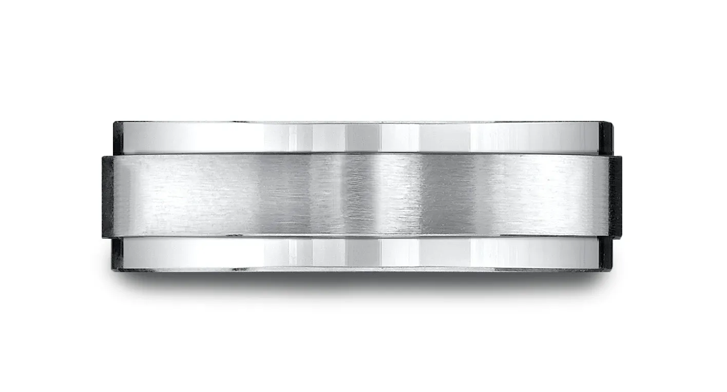 Benchmark Platinum 7mm Comfort-Fit Satin-Finish with High Polished Drop Edge Carved Design Band, (4-15)