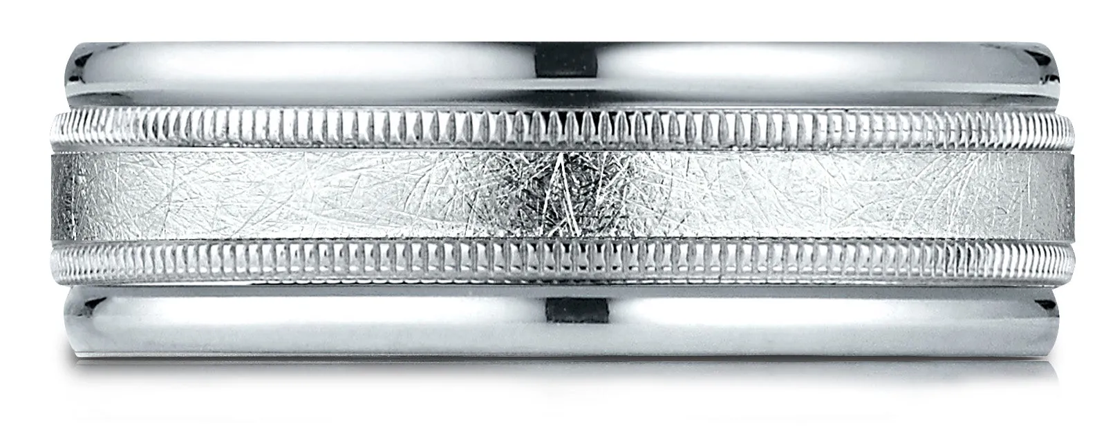 Benchmark Platinum 7mm Comfort-Fit Swirl Finish Center Milgrain Round Edge Carved Design Band, (4-15)