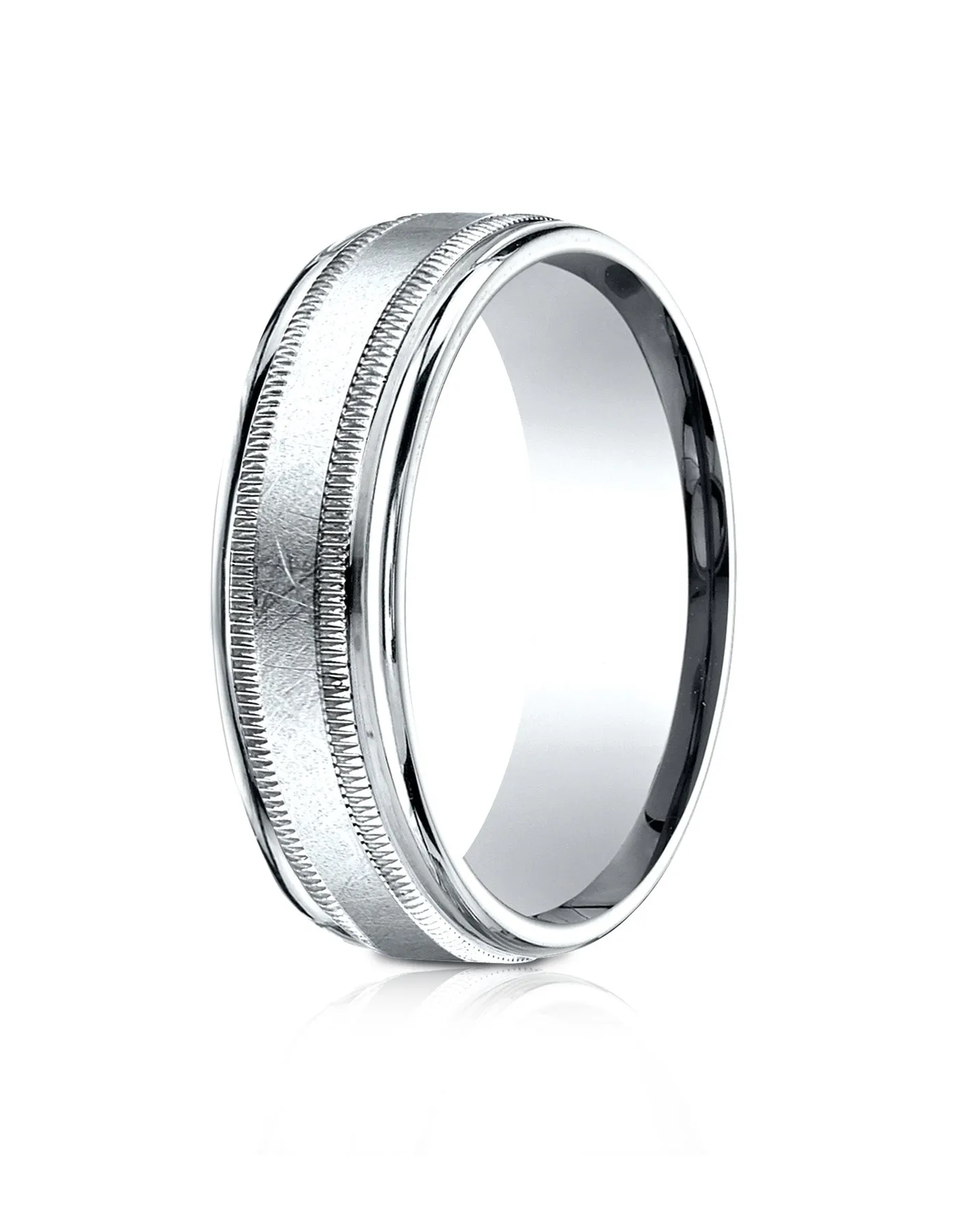 Benchmark Platinum 7mm Comfort-Fit Swirl Finish Center Milgrain Round Edge Carved Design Band, (4-15)