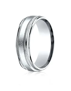 Benchmark Platinum 7mm Comfort-Fit Swirl Finish Center Milgrain Round Edge Carved Design Band, (4-15)