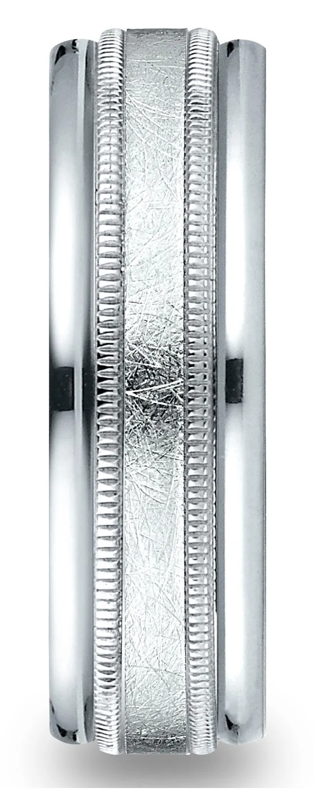 Benchmark Platinum 7mm Comfort-Fit Swirl Finish Center Milgrain Round Edge Carved Design Band, (4-15)