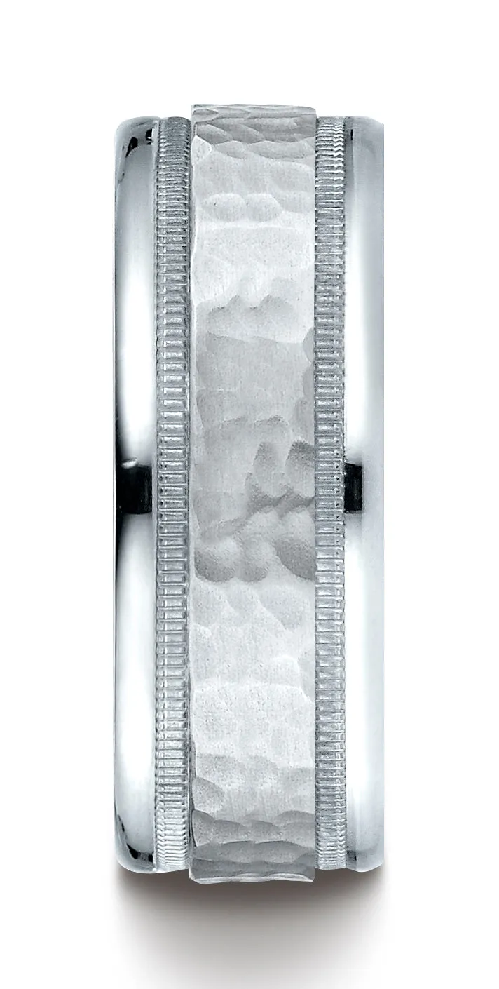 Benchmark Platinum 8mm Comfort-Fit High Polished Squared Edge Carved Design Wedding Band Ring