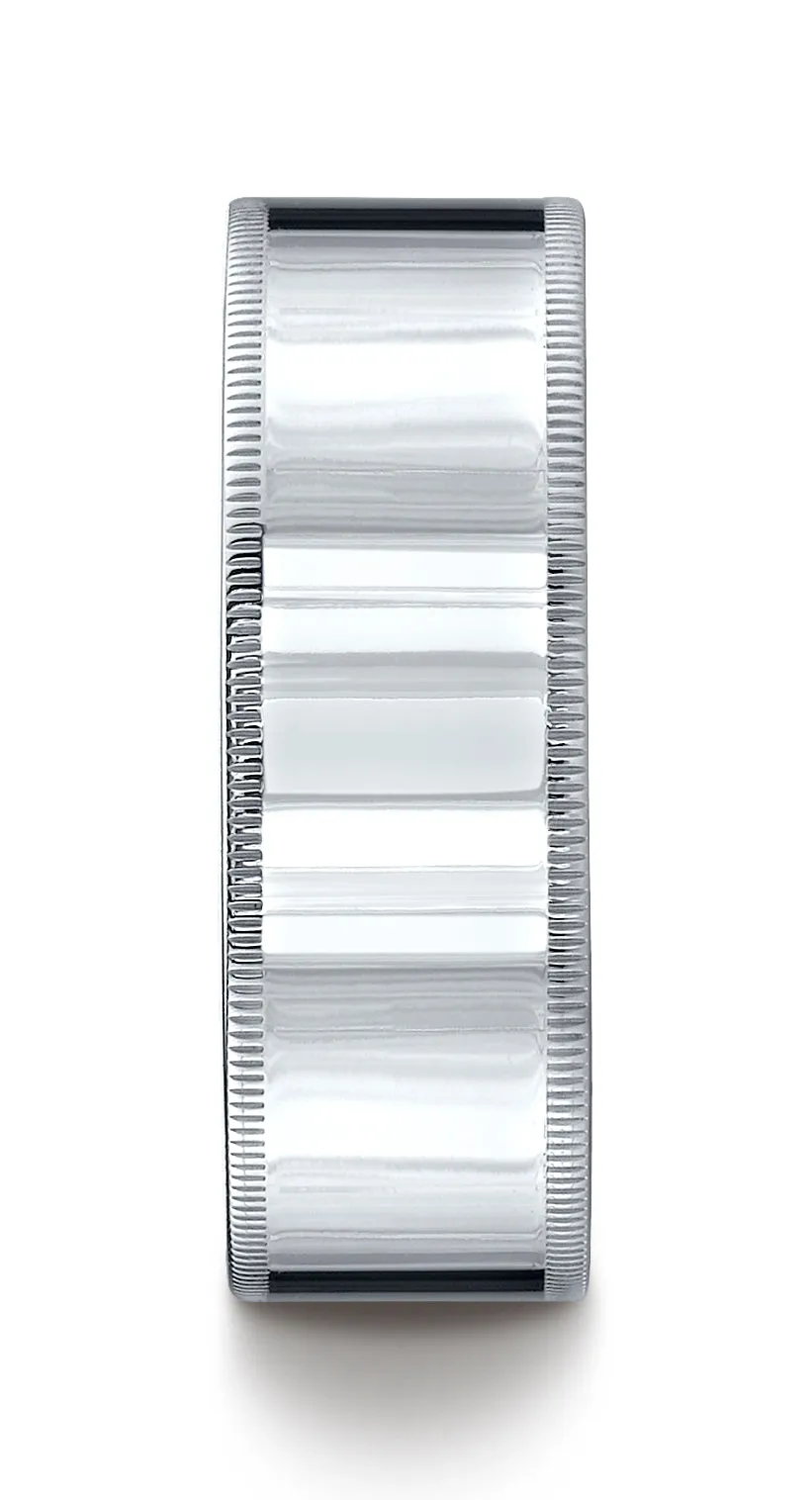 Benchmark Platinum 8mm Flat Comfort-Fit Wedding Band Ring with Milgrain (Sizes 4 - 15 )