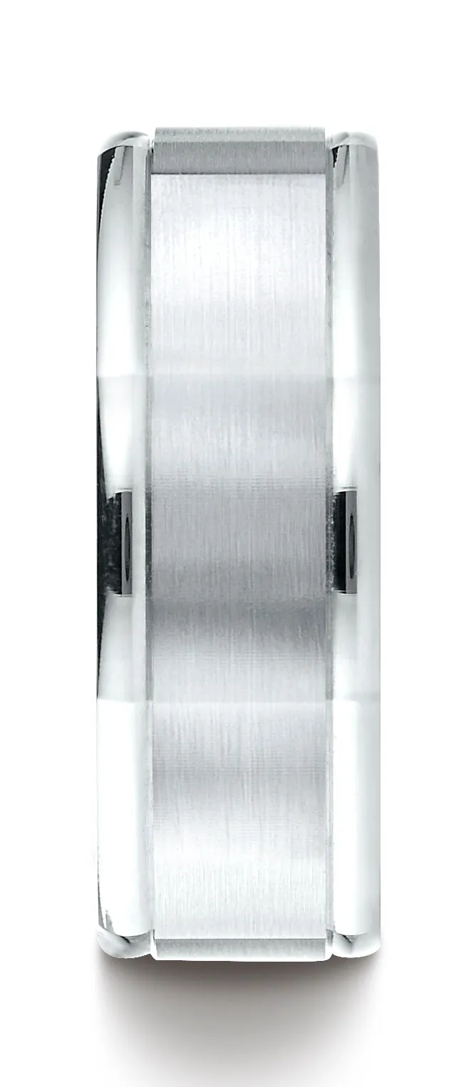 Benchmark Platinum Comfort-Fit 8mm Round Edge Satin Finish Octagonal Design Wedding Band Ring