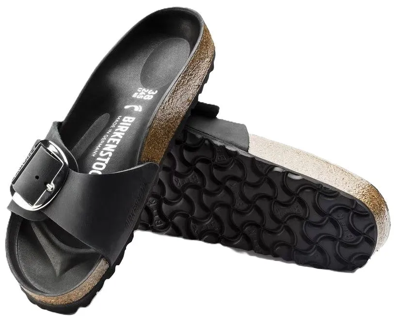 Birkenstock Madrid Big Buckle Sandals - Black Oiled Leather | Comfortable Cork Footbed