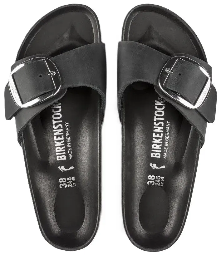 Birkenstock Madrid Big Buckle Sandals - Black Oiled Leather | Comfortable Cork Footbed