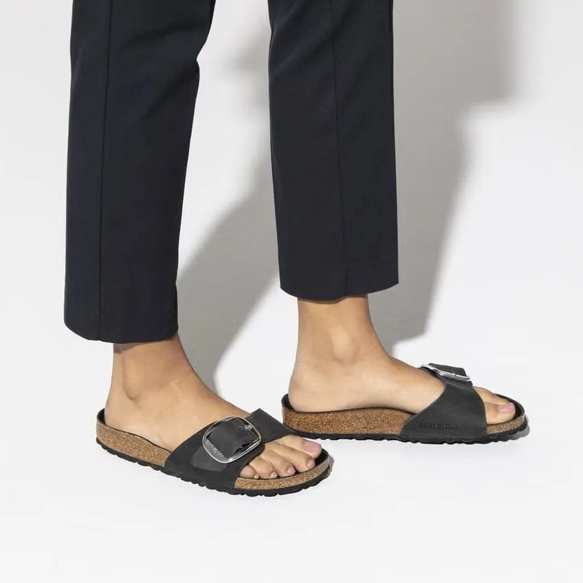 Birkenstock Madrid Big Buckle Sandals - Black Oiled Leather | Comfortable Cork Footbed