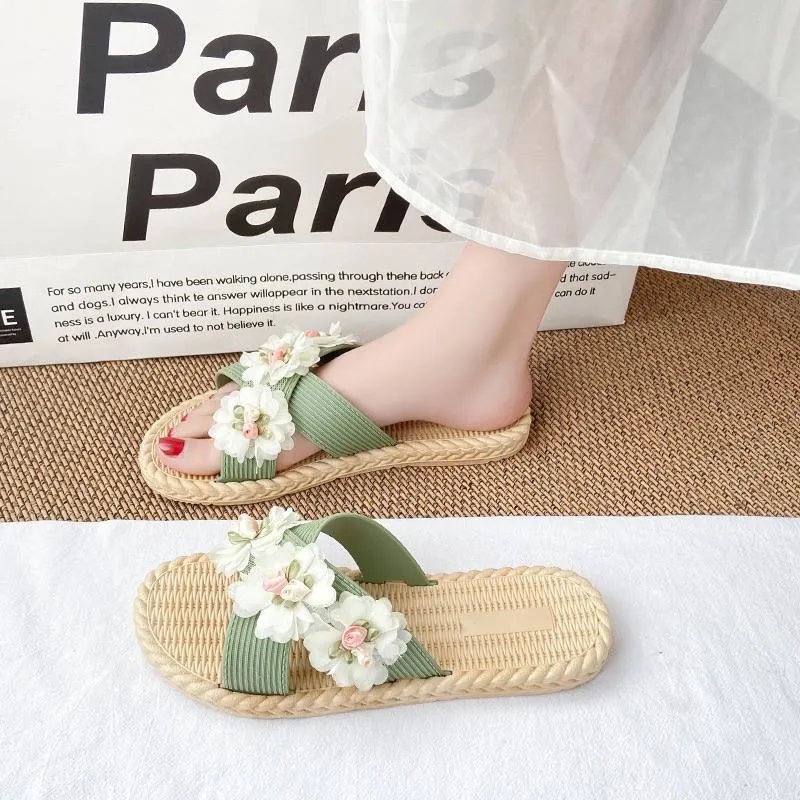 Bohemian Floral Woven Slide Sandals