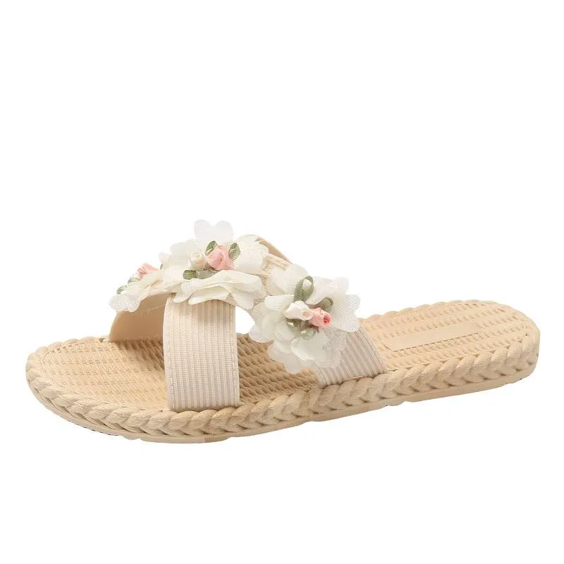 Bohemian Floral Woven Slide Sandals