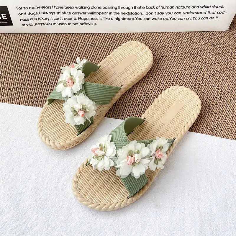 Bohemian Floral Woven Slide Sandals