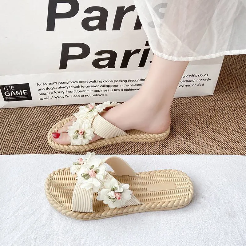 Bohemian Floral Woven Slide Sandals