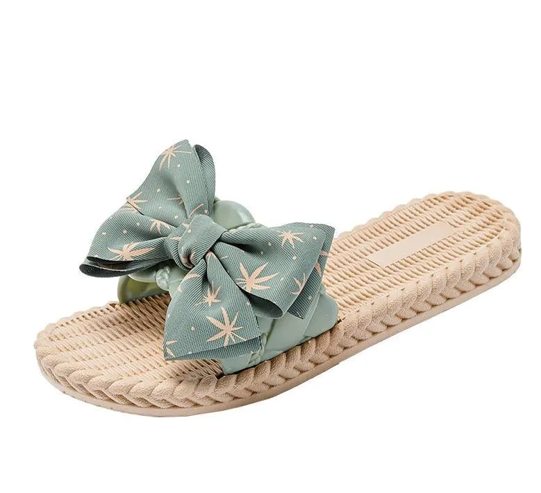Bohemian Woven Bow Slide Sandals