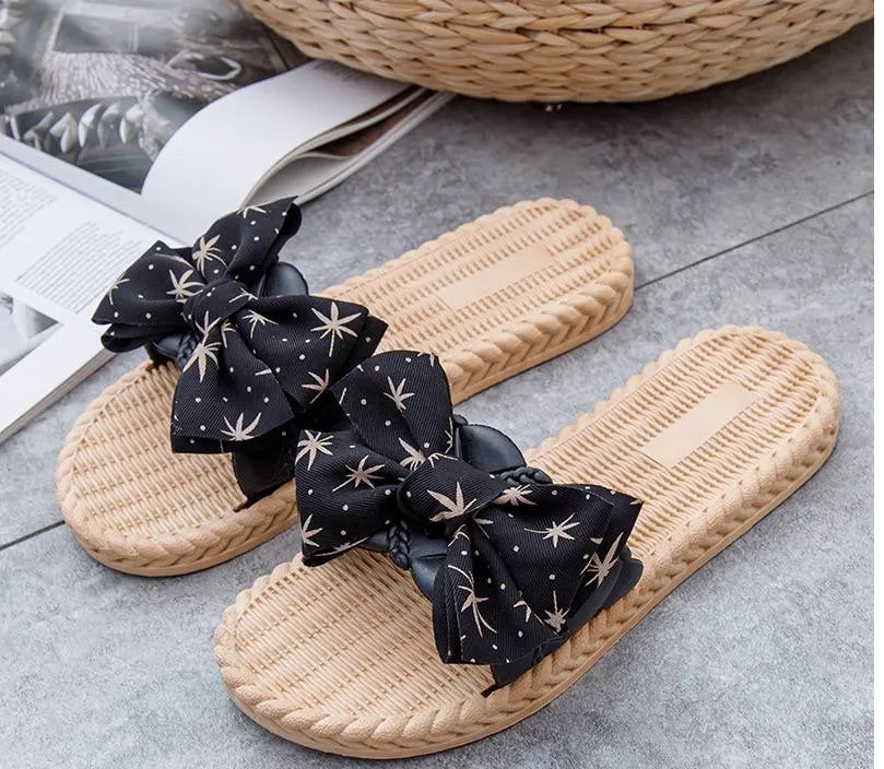 Bohemian Woven Bow Slide Sandals
