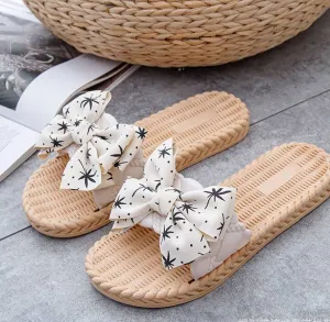 Bohemian Woven Bow Slide Sandals