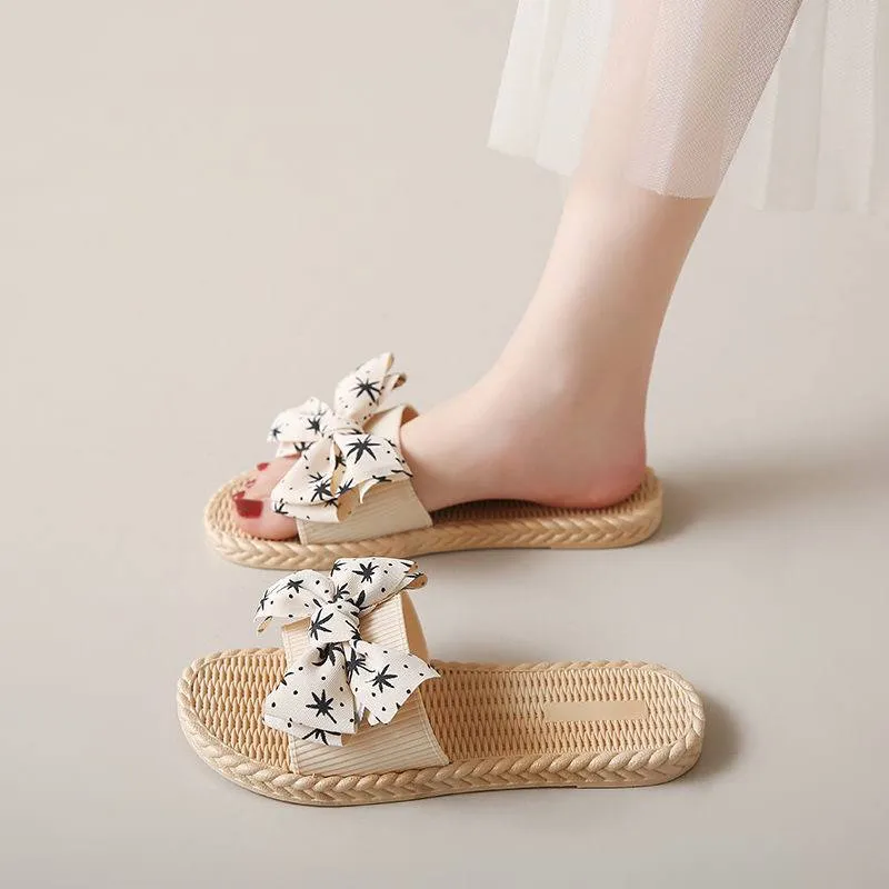 Bohemian Woven Bow Slide Sandals