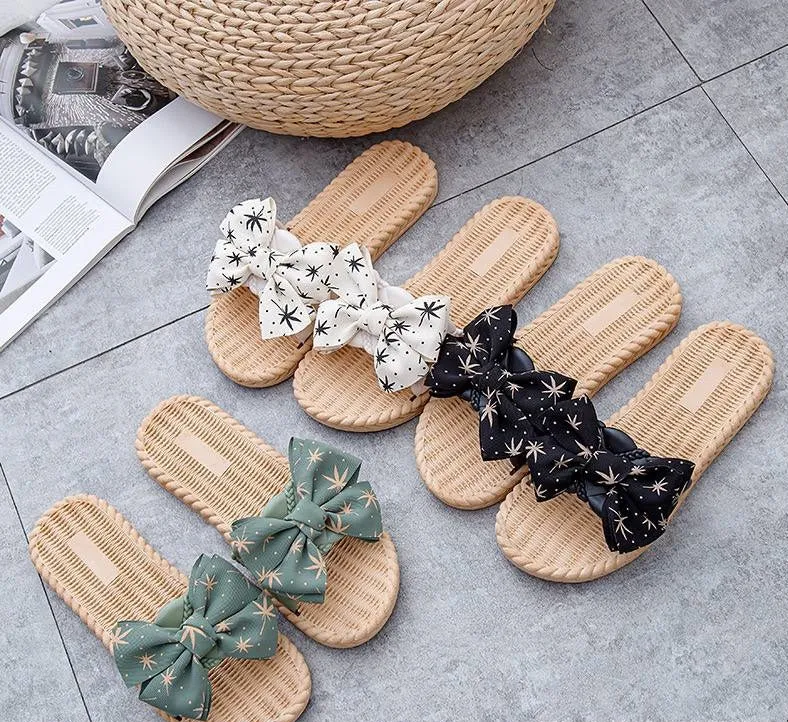 Bohemian Woven Bow Slide Sandals