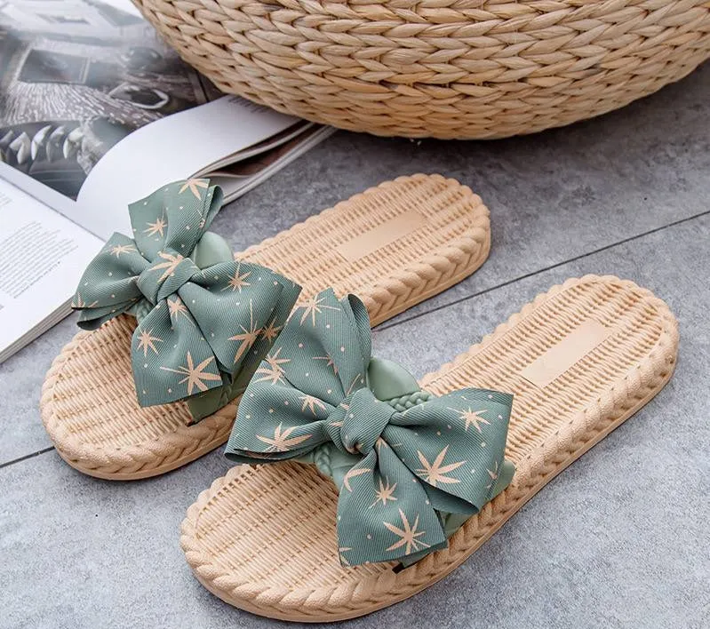 Bohemian Woven Bow Slide Sandals
