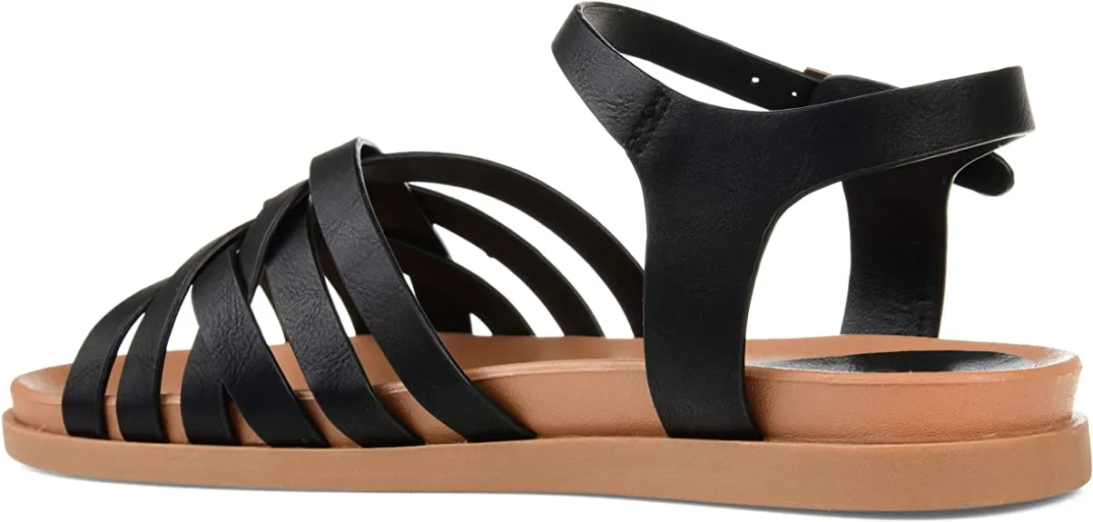 Brinley Co. Womens Basketweave Ankle Strap Sandal Black, 7.5 Regular US