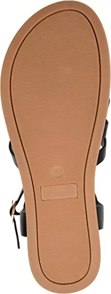 Brinley Co. Womens Basketweave Ankle Strap Sandal Black, 7.5 Regular US