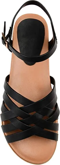 Brinley Co. Womens Basketweave Ankle Strap Sandal Black, 7.5 Regular US