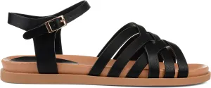 Brinley Co. Womens Basketweave Ankle Strap Sandal Black, 7.5 Regular US