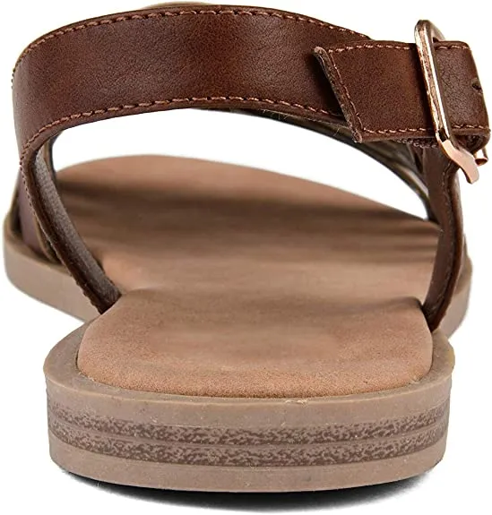 Brinley Co. Womens Braided Cushioned Sandal Brown, 9 Regular US