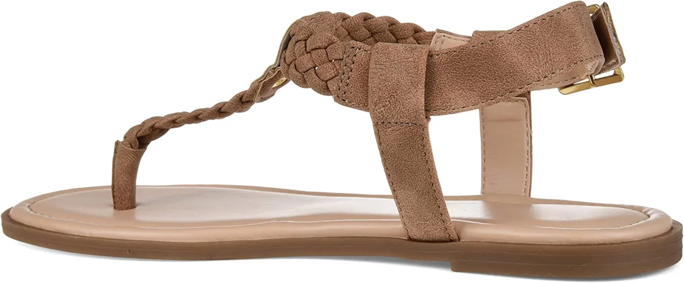 Brinley Co. Womens Braided T-Strap Sandal Brown, 8.5 Regular US