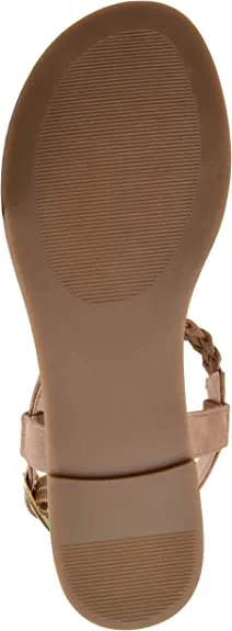 Brinley Co. Womens Braided T-Strap Sandal Brown, 8.5 Regular US