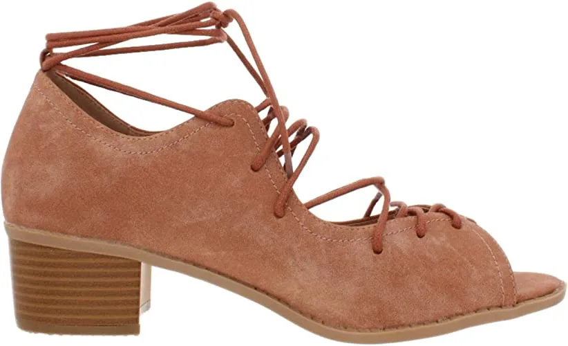 Brinley Co. Womens Byrd Faux Nubuck Ghille Lace-up Peep-toe Sandals Rose, 8 Regular US