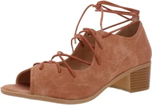 Brinley Co. Womens Byrd Faux Nubuck Ghille Lace-up Peep-toe Sandals Rose, 8 Regular US