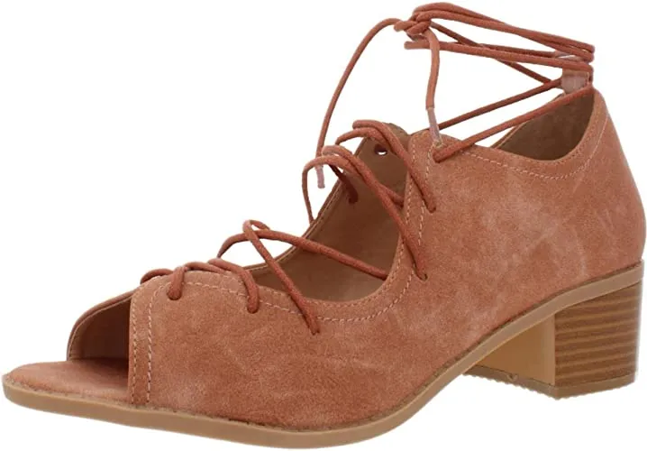 Brinley Co. Womens Byrd Faux Nubuck Ghille Lace-up Peep-toe Sandals Rose, 8 Regular US
