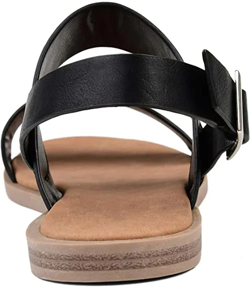 Brinley Co. Womens Dual Strap Open-toe Sandal Black, 6.5 Regular US