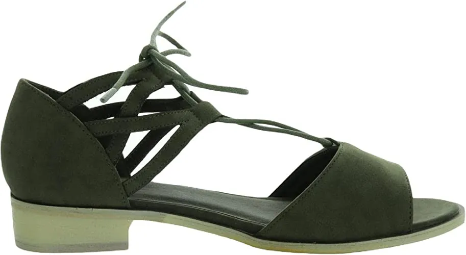 Brinley Co. Womens Idona Faux Nubuck Crisscross Lace-up Sandals Olive, 6.5 Regular US