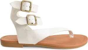 Brinley Co. Womens Keelan Faux Leather Buckle Double Wrap Thong Sandals