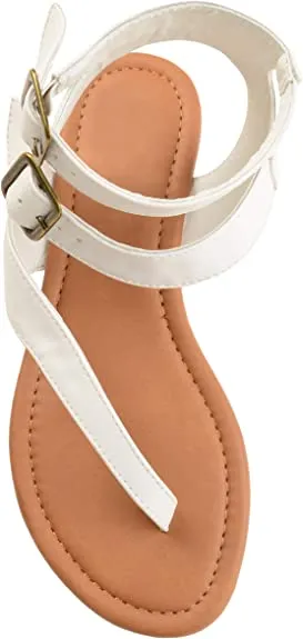 Brinley Co. Womens Keelan Faux Leather Buckle Double Wrap Thong Sandals